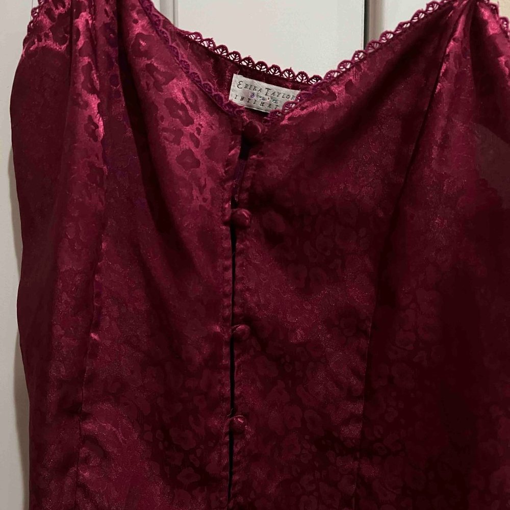 Red/purple cheetah print satin top